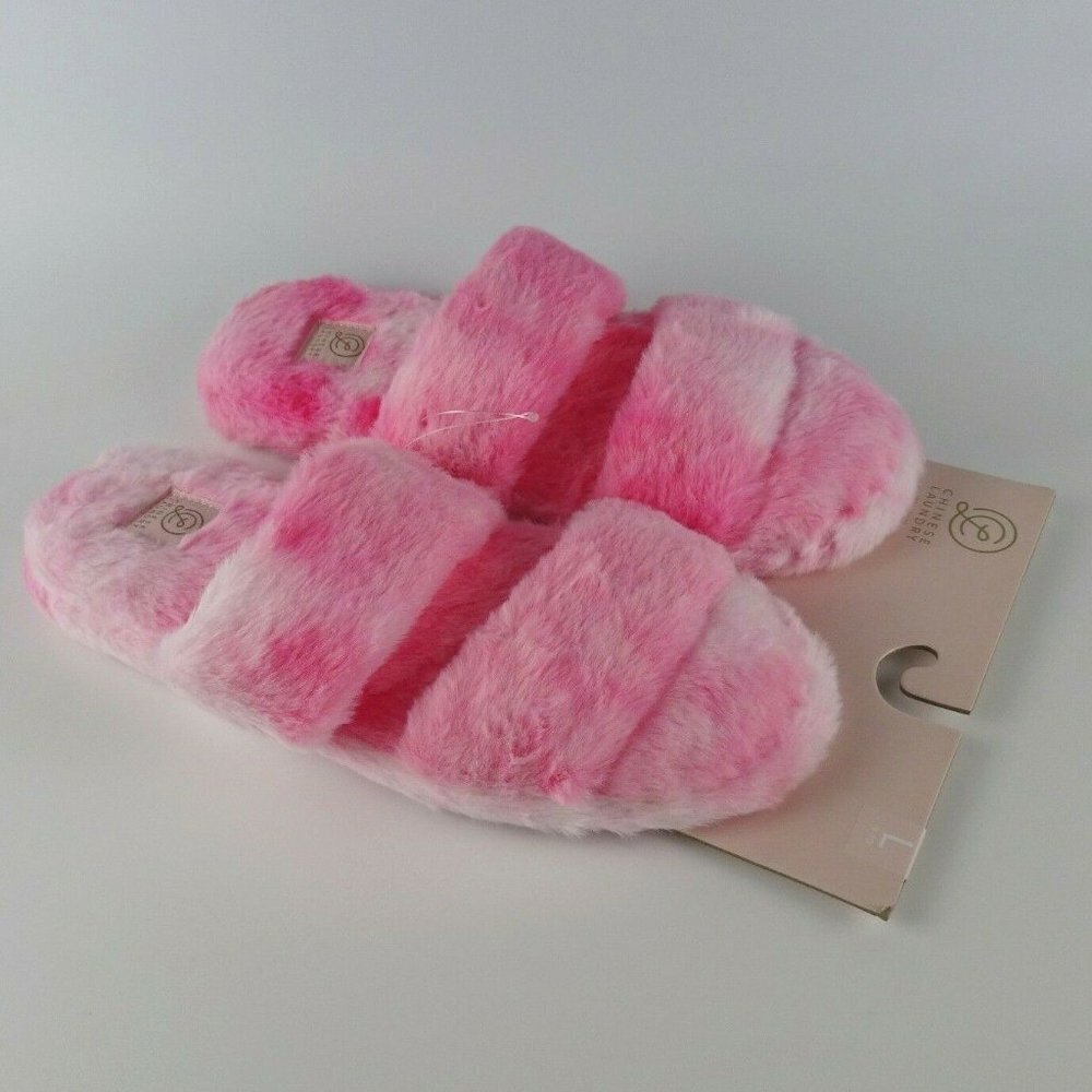 New CHINESE LAUNDRY Slippers Faux Fur Pink L 9-10
